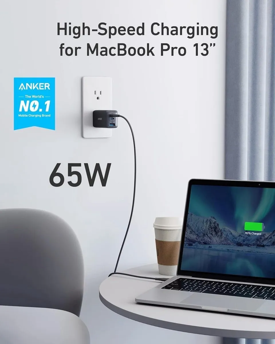 Anker 735 GaN-II Oplader 65W - Wit + 2x USB-C Kabel 60W 1.8m