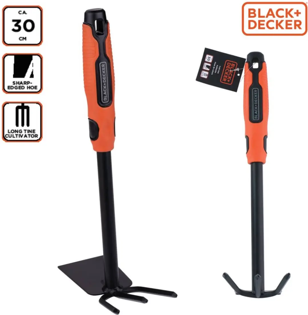 BLACK+DECKER Dubbele Schoffel 30cm - 3 Pinnen & Hak - Zwart/ Oranje