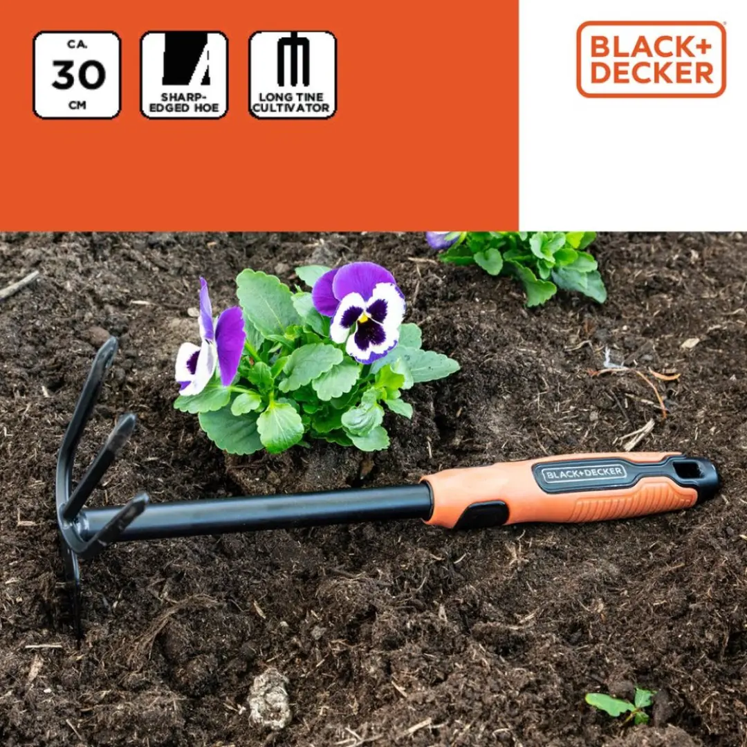 BLACK+DECKER Dubbele Schoffel 30cm - 3 Pinnen & Hak - Zwart/ Oranje - afbeelding 6 van 6