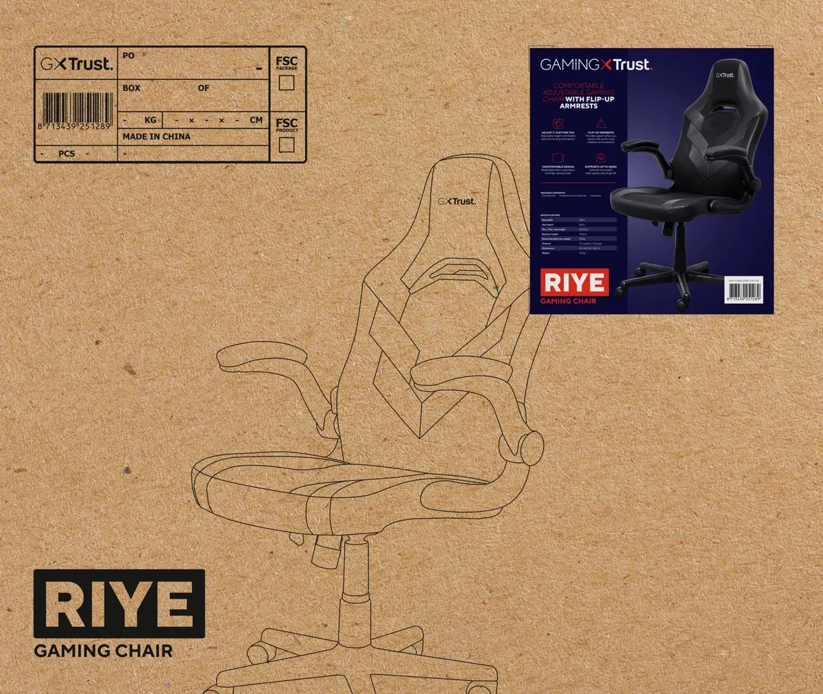 Trust GXT 703 Riye Gamingstoel - Verstelbaar - Zwart