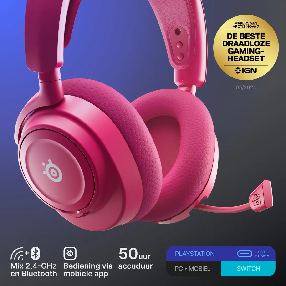 SteelSeries Arctis Nova 7P Gen 2 - Draadloze Gaming Headset - PlayStation - Magenta