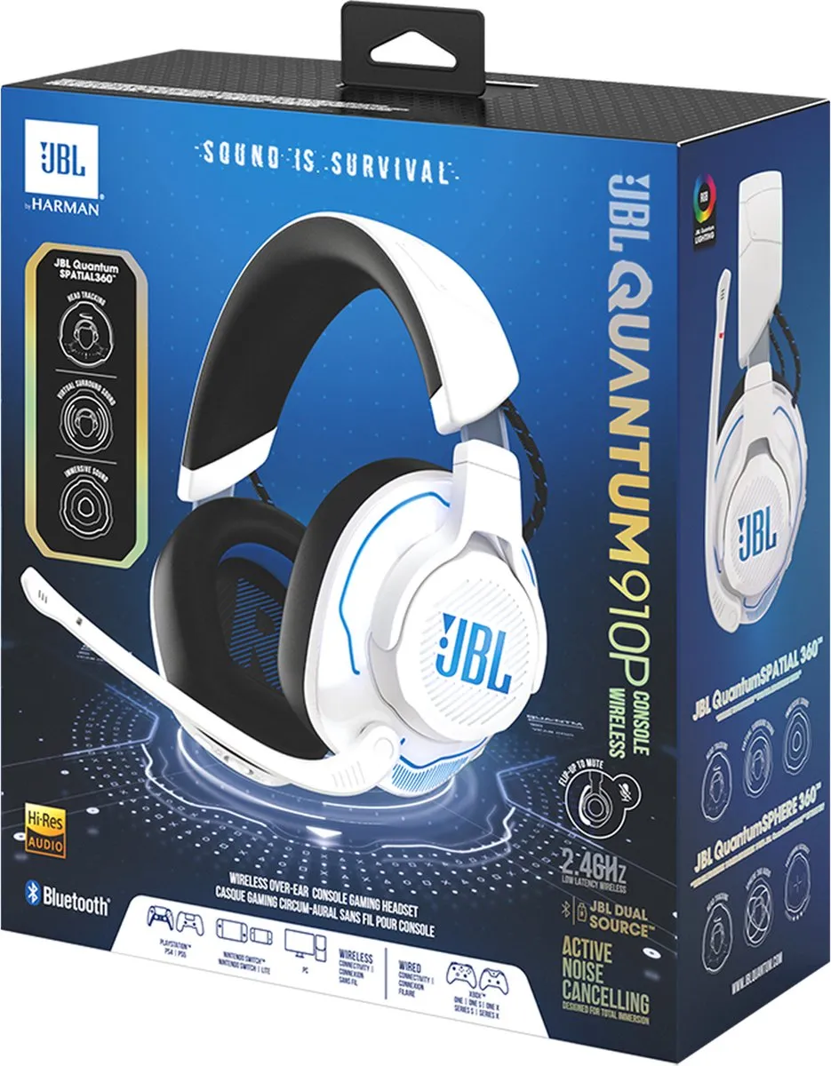 JBL Quantum 910P Headset - Wit/Blauw - 45+ uur - JBLQ910PWLWHTBLU - afbeelding 6 van 6