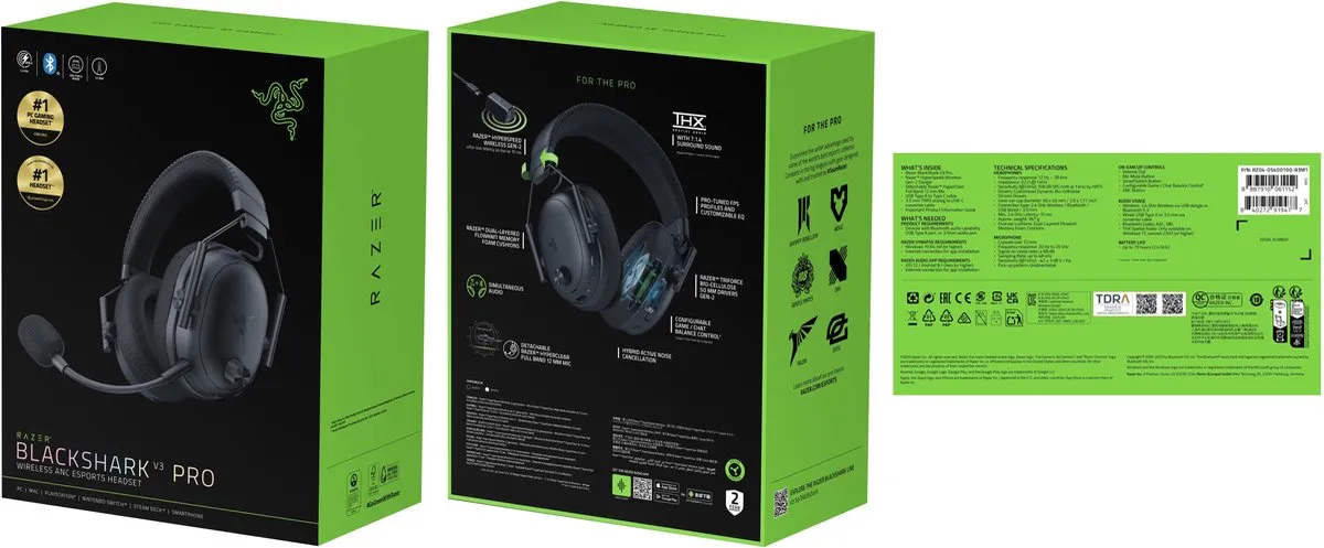 Razer BlackShark V3 Pro - Draadloze Gaming Headset - 7.1 Surround - Noise Cancelling - PC - Zwart