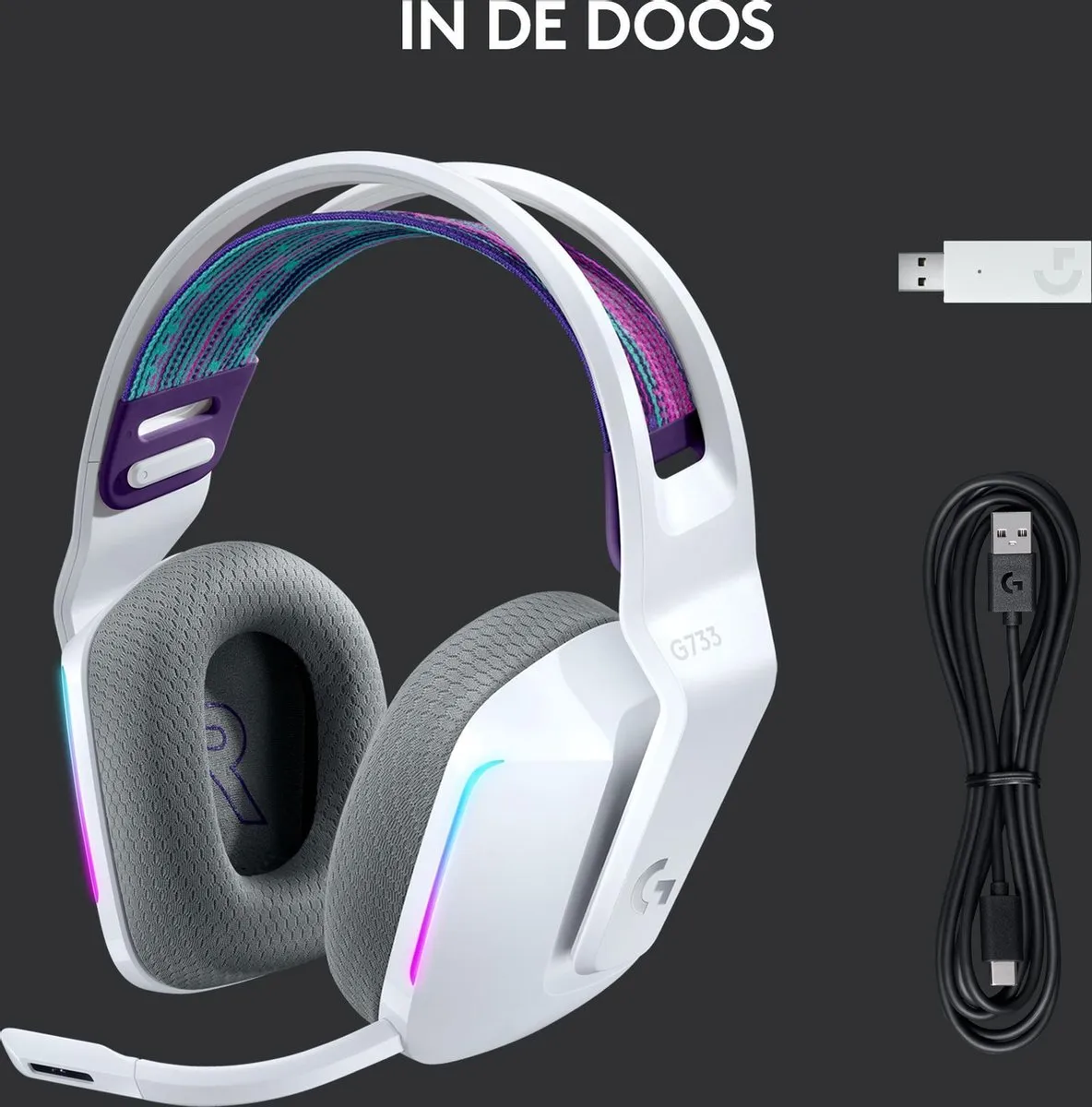 Logitech G G733 LIGHTSPEED Draadloze Gaming Headset - Wit - afbeelding 6 van 6
