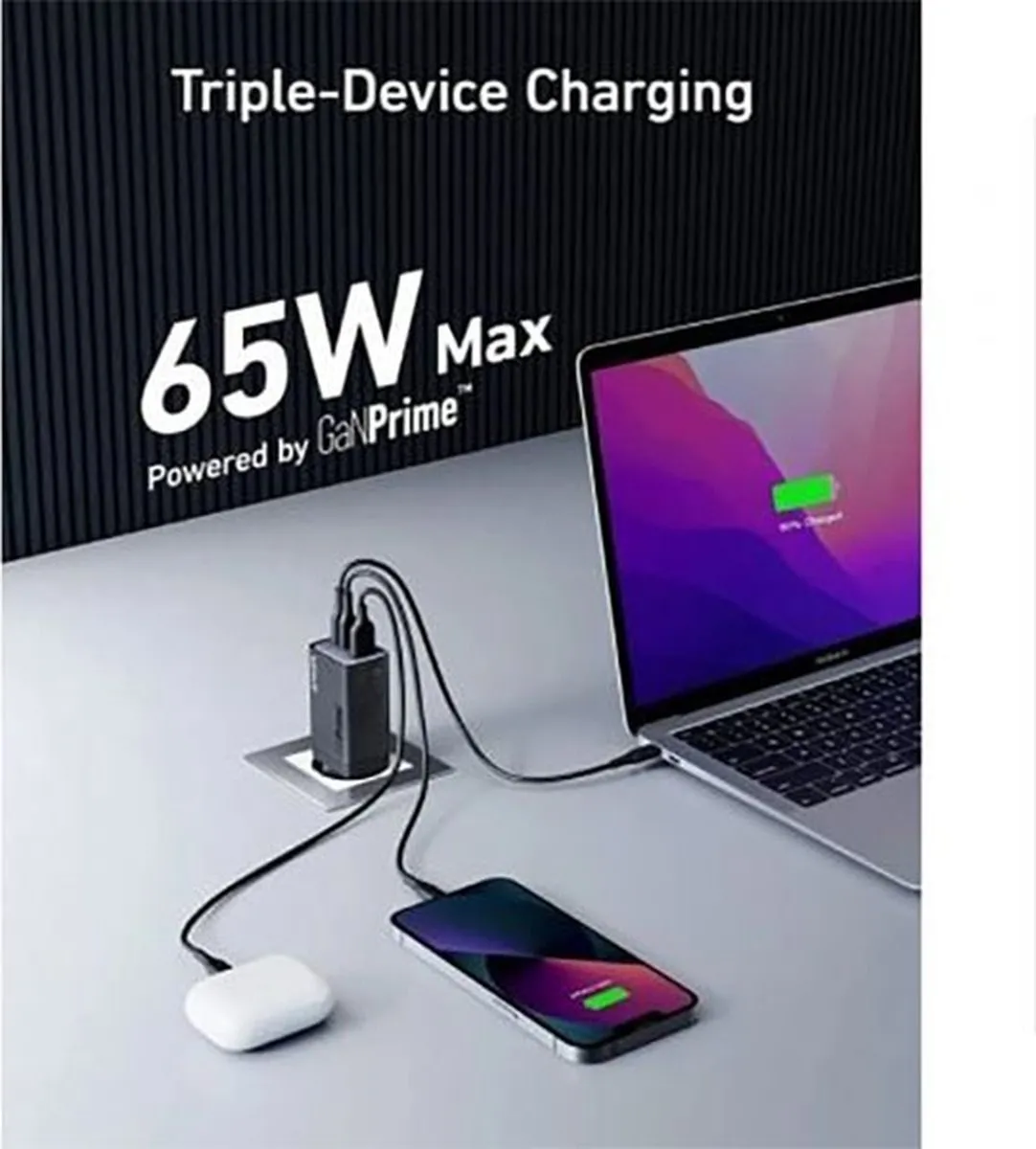 Anker 735 GaNPrime A2668311 USB-C Oplader 65W - 3 Poorten Zwart