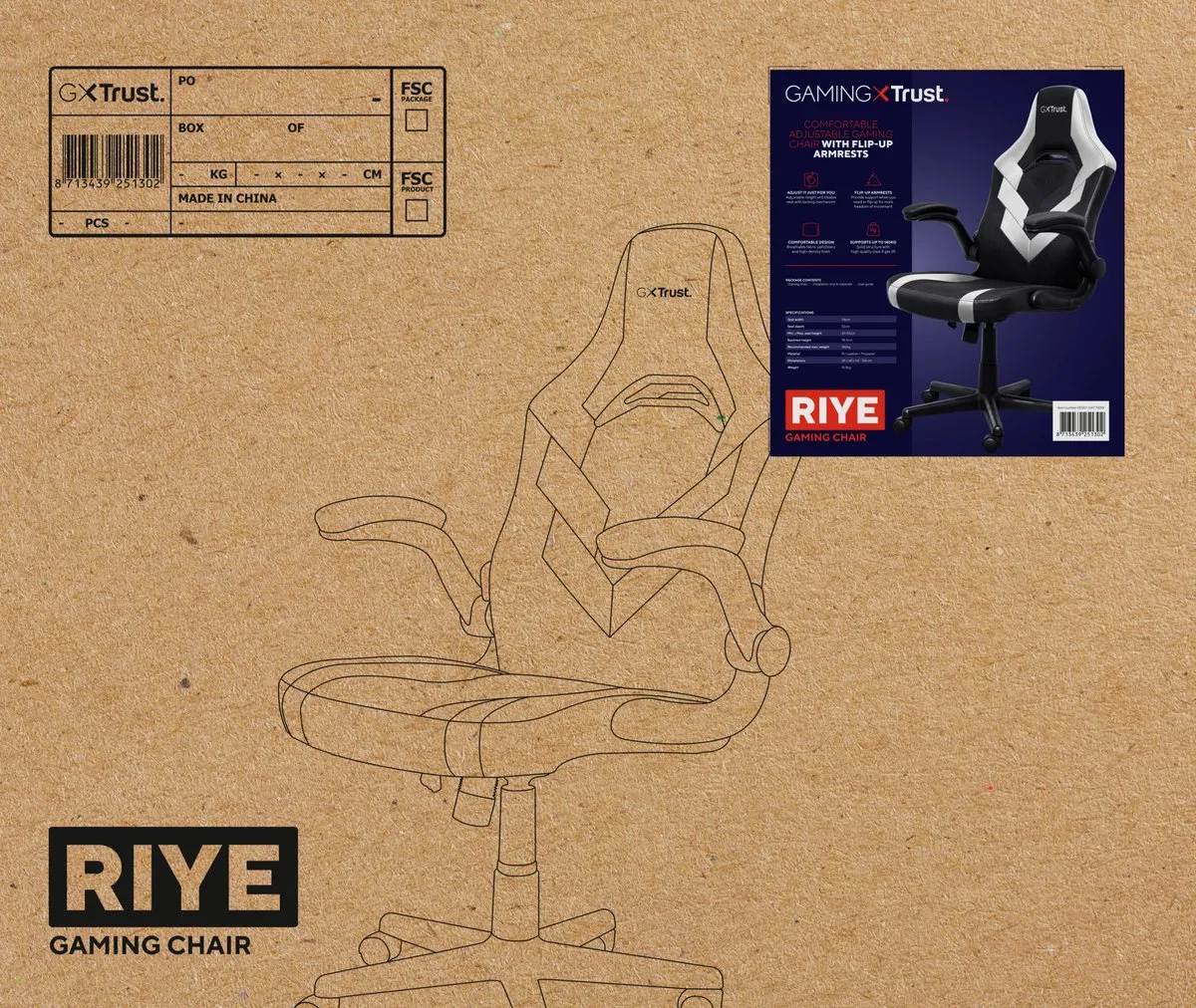 Trust GXT 703W - Riye Gaming Stoel - Gaming Chair - Verstelbaar - Wit/Zwart