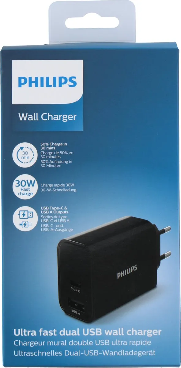 Philips DLP2621/03 USB-Oplaadblok - 2x USB-A/USB-C - Zwart