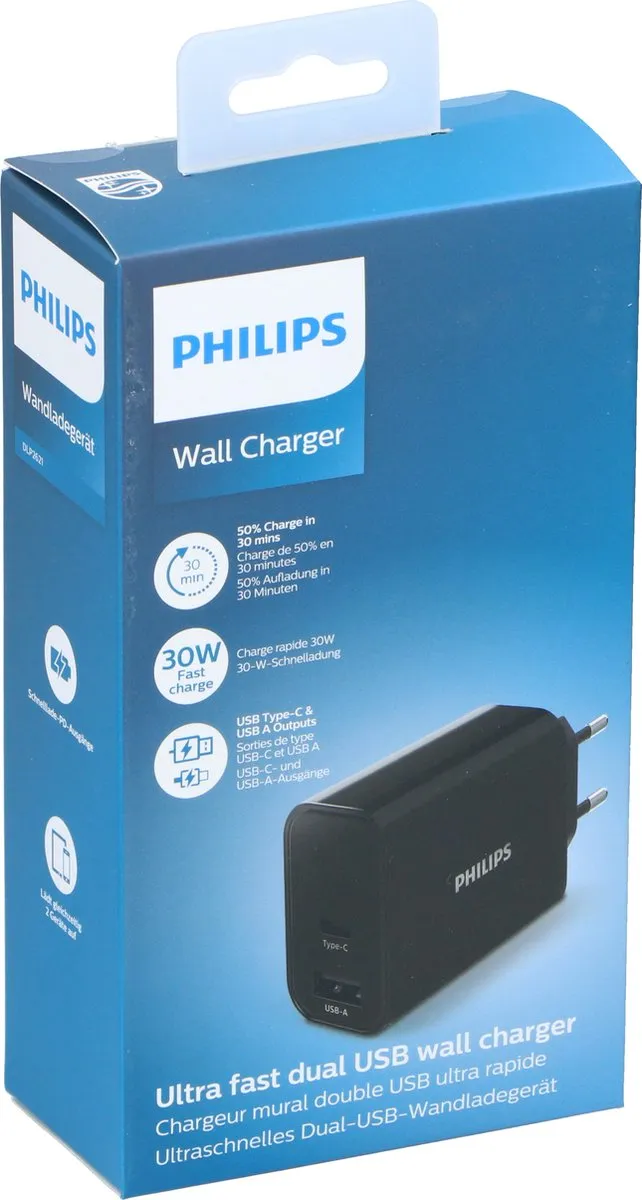 Philips DLP2621/03 USB-Oplaadblok - 2x USB-A/USB-C - Zwart