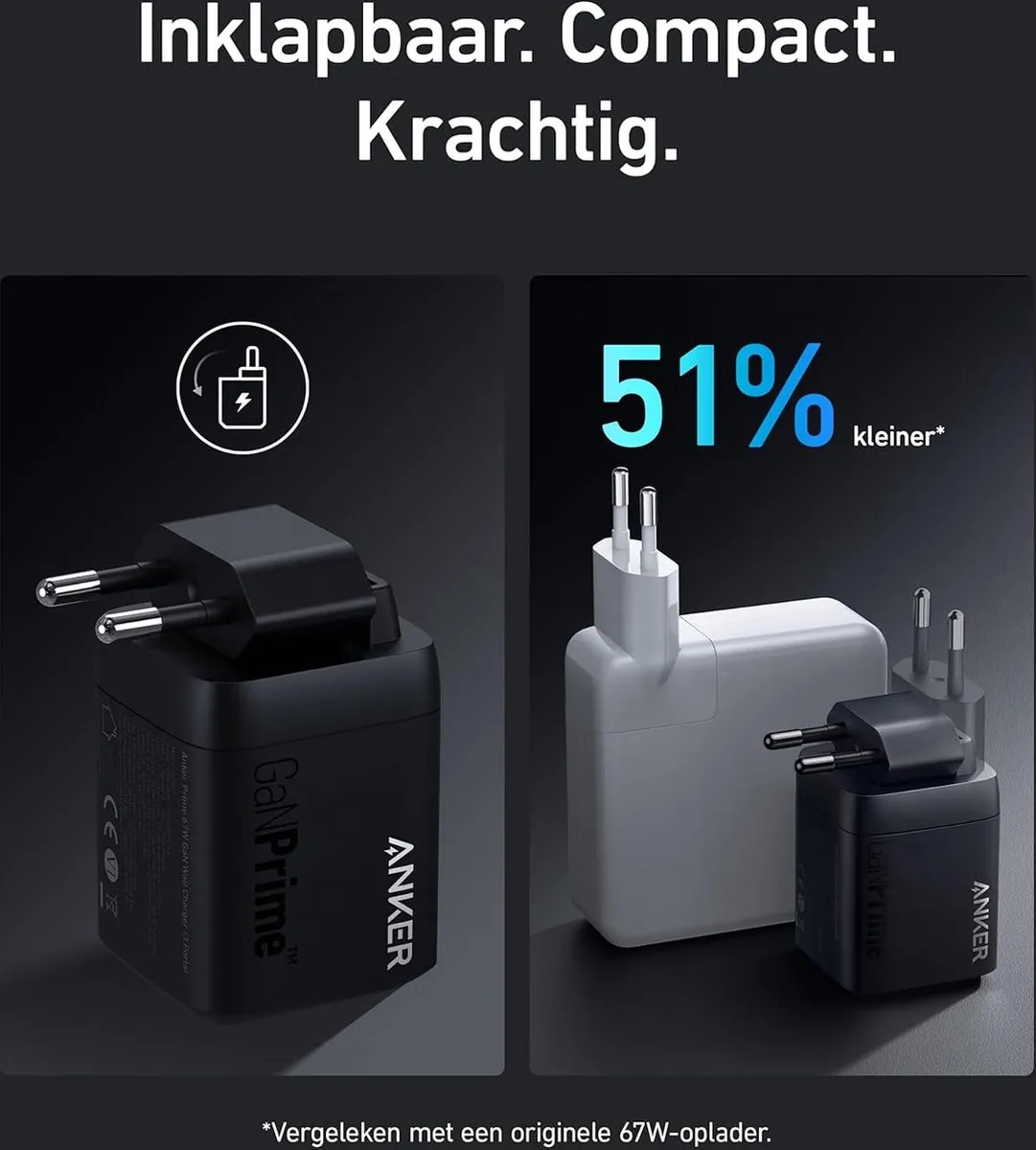Anker Prime GaN A2669 USB Oplader 67W - 3 Poorten