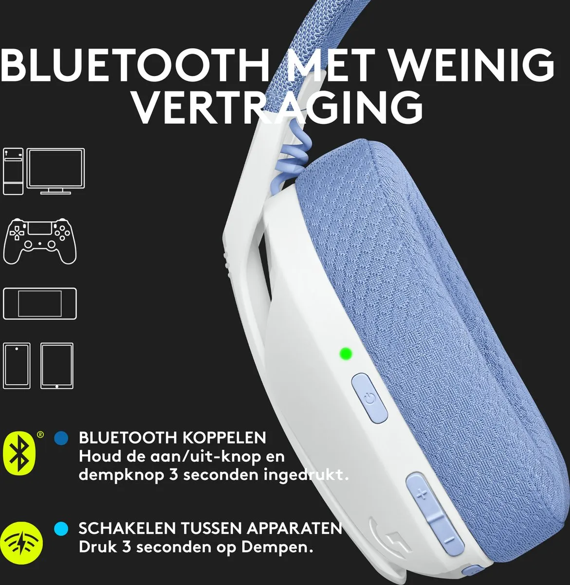 Logitech G435 LIGHTSPEED - Draadloze Gaming Headset - Bluetooth - Wit