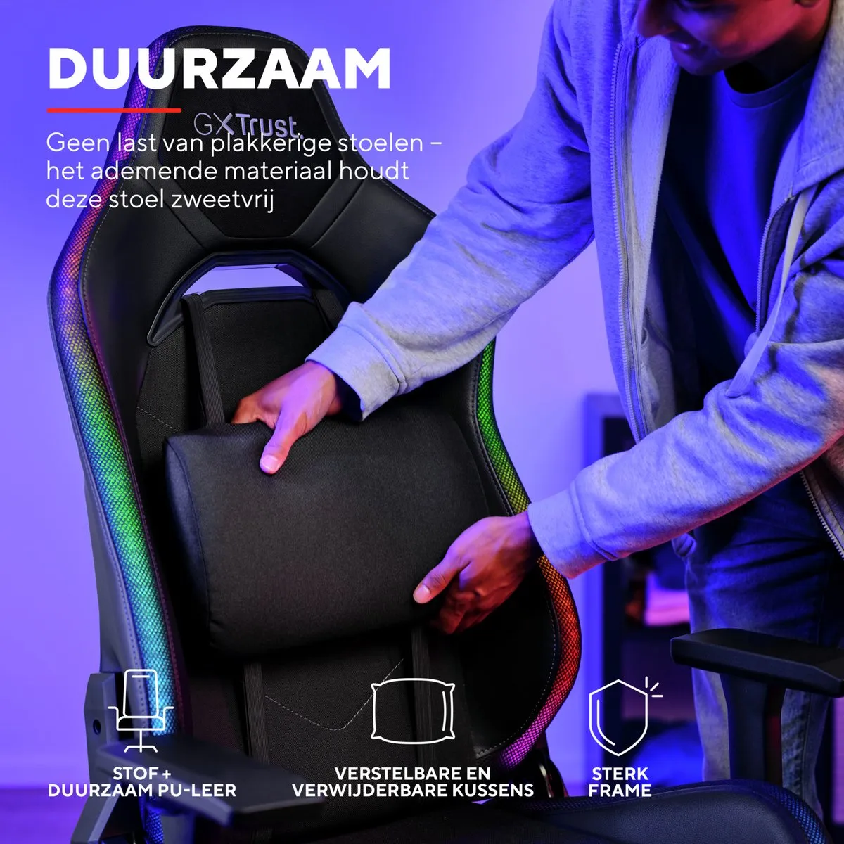 Trust GXT 719 Ruya RGB - Gaming Stoel met RGB Verlichting – Verstelbare Gamestoel – Ergonomisch – Bureaustoel – Gaming Chair - Zwart