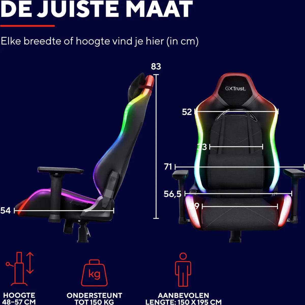 Trust GXT 719 Ruya RGB - Gaming Stoel met RGB Verlichting – Verstelbare Gamestoel – Ergonomisch – Bureaustoel – Gaming Chair - Zwart