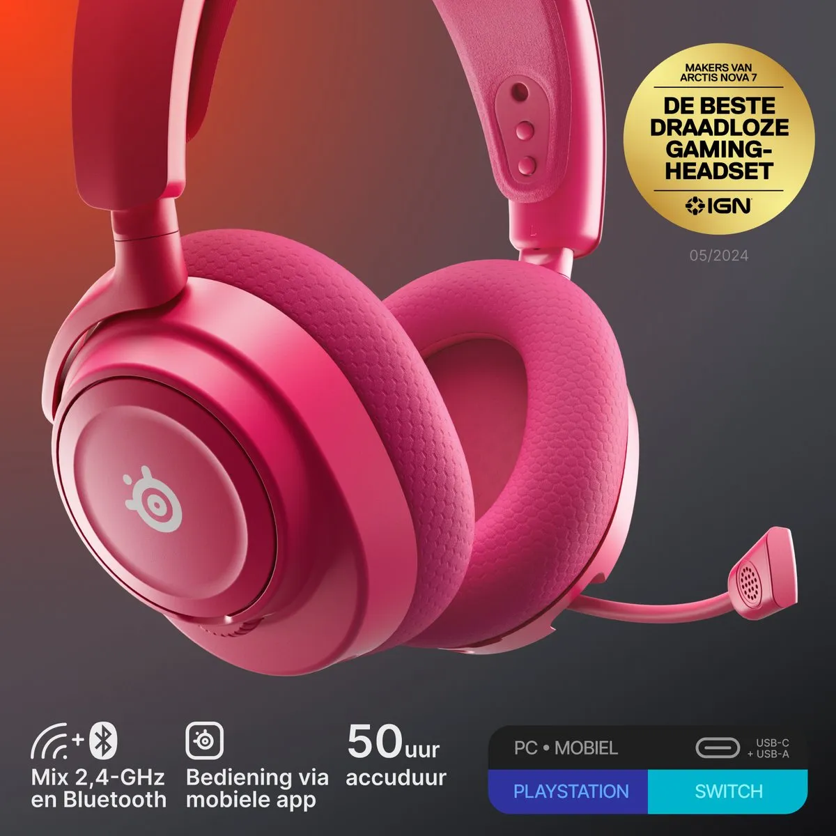 SteelSeries Arctis Nova 7 Gen 2 - Draadloze Gaming Headset - PC - Magenta