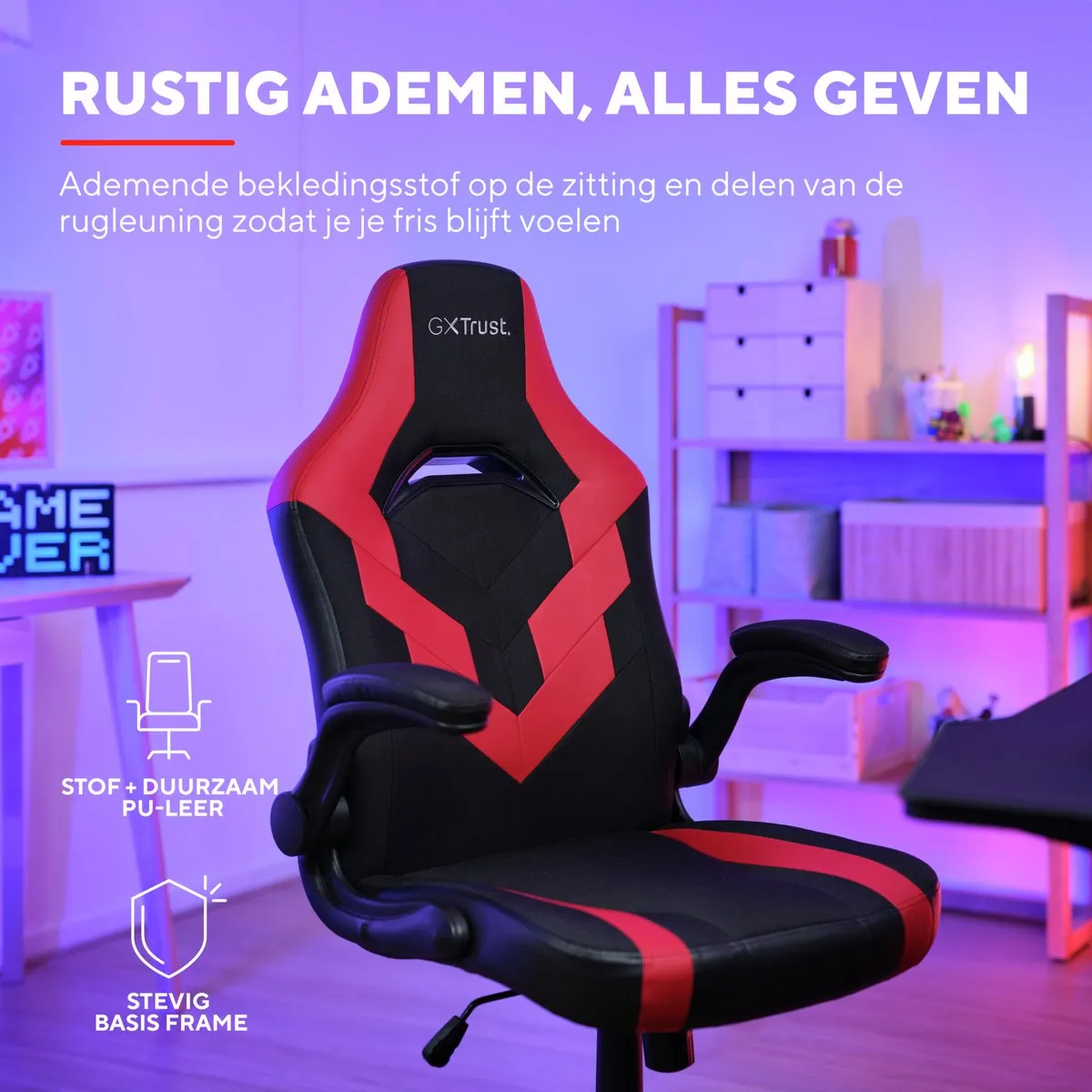 Trust GXT 703R Riye Gaming Stoel - Rood/Zwart - afbeelding 6 van 6