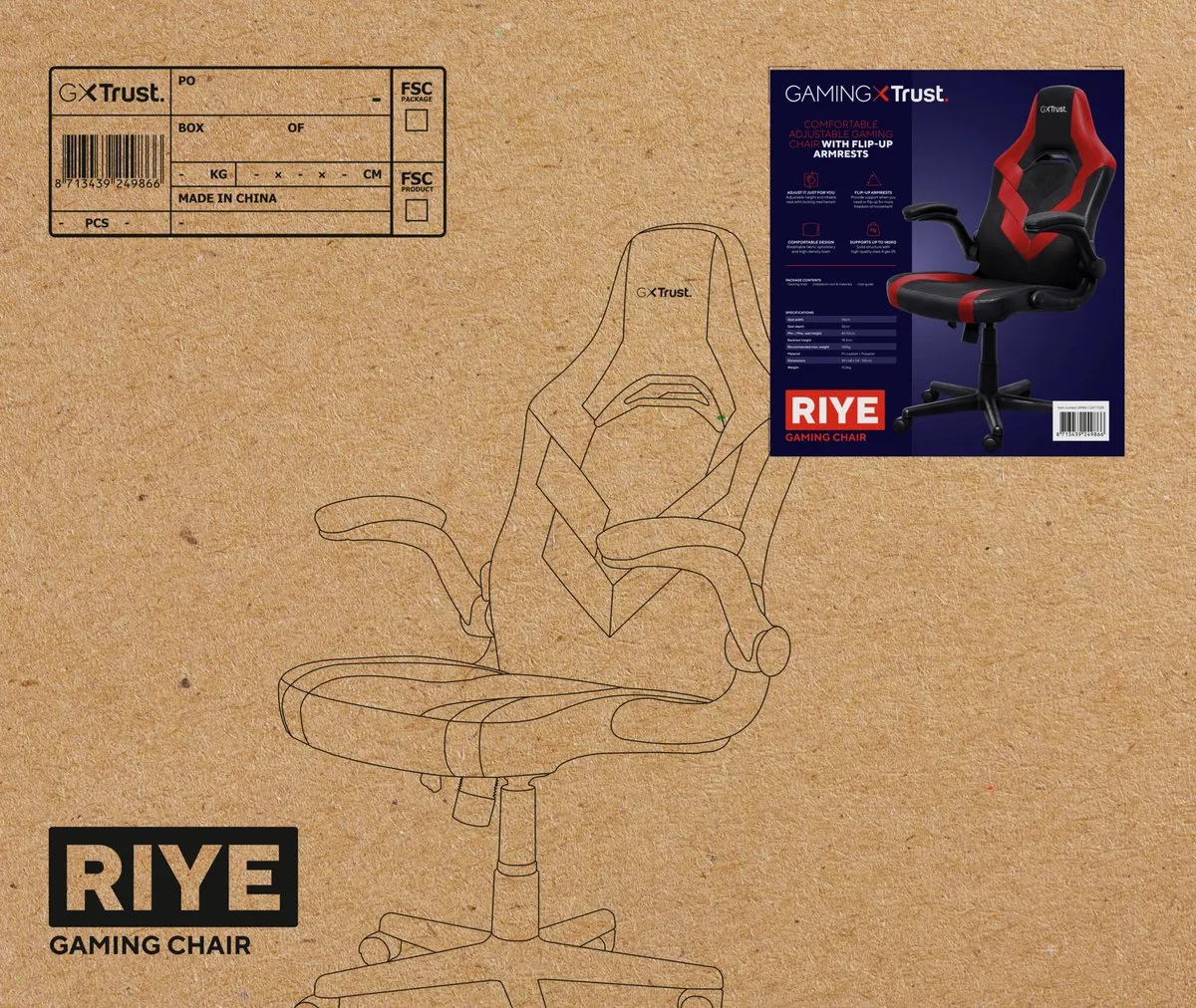 Trust GXT 703R Riye Gaming Stoel - Rood/Zwart