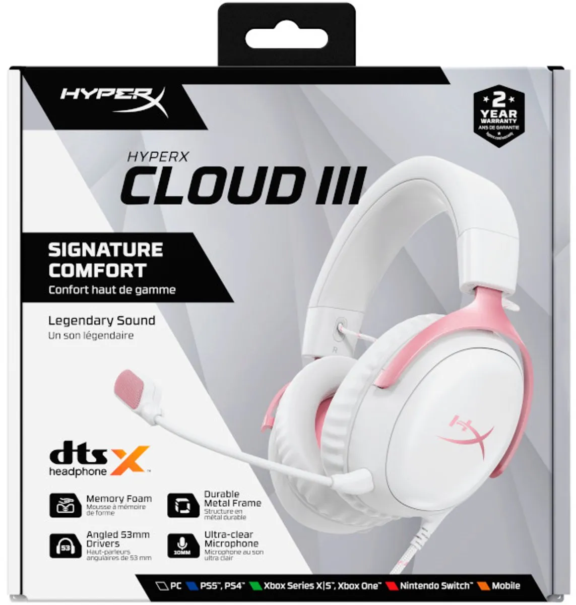 HyperX Cloud III 9W1Q4AA Gaming Headset - Wit/Rozig - 53mm - afbeelding 6 van 6