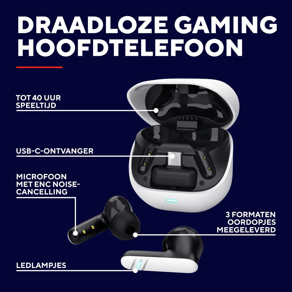 Trust GXT 409 Oxxie - Draadloze oordopjes voor Gaming - TWS In-ear - Bluetooth verbinding & USB-C-ontvanger - voor PC/Switch/Switch2/PS5 en Mobile - Wit