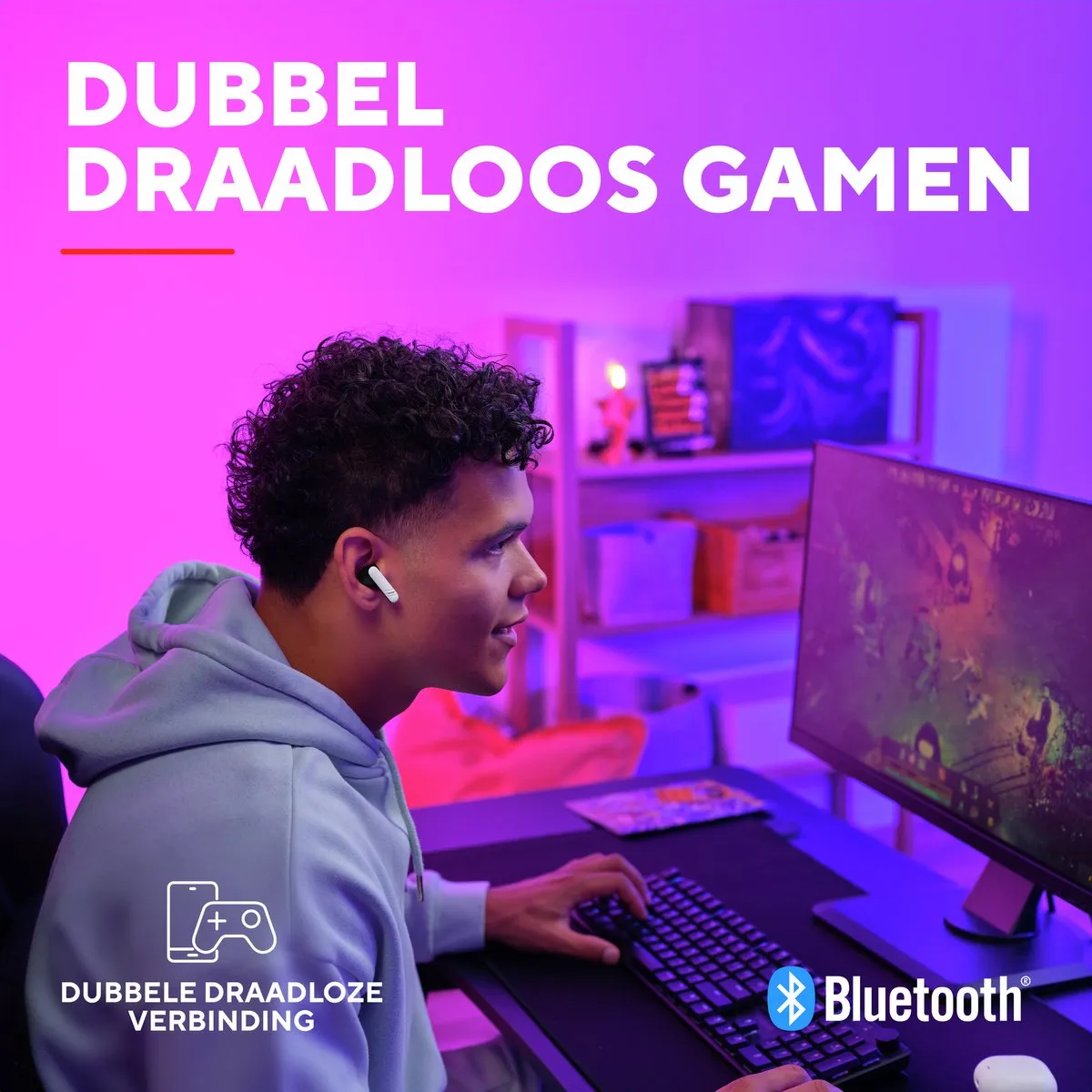 Trust GXT 409 Oxxie - Draadloze oordopjes voor Gaming - TWS In-ear - Bluetooth verbinding & USB-C-ontvanger - voor PC/Switch/Switch2/PS5 en Mobile - Wit