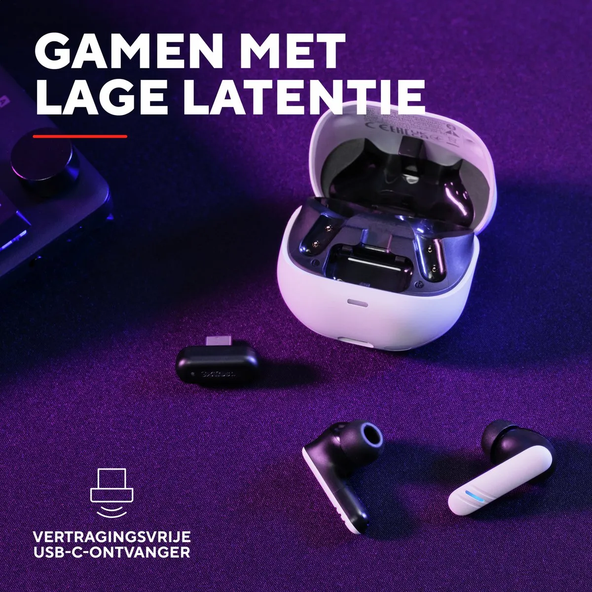 Trust GXT 409 Oxxie - Draadloze oordopjes voor Gaming - TWS In-ear - Bluetooth verbinding & USB-C-ontvanger - voor PC/Switch/Switch2/PS5 en Mobile - Wit