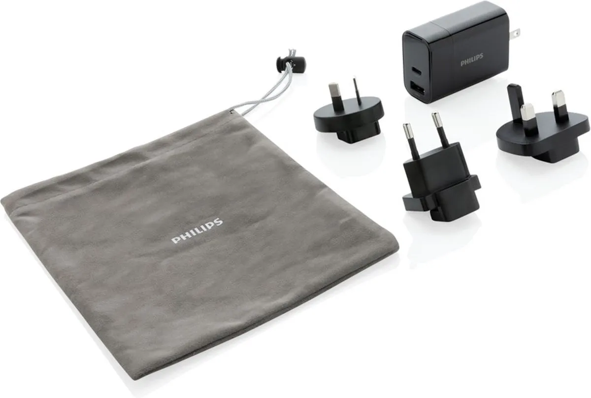 Philips Reisstekker DLP2621T/0 - 4 Stekkers UK/EU/AU/USA - USB-A & USB-C - 30W - Zwart