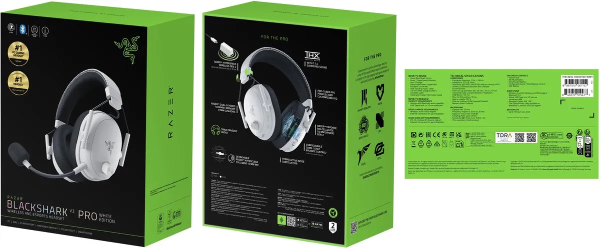 Razer BlackShark V3 Pro - Draadloze Gaming Headset - 7.1 Surround - Noise Cancelling - PC - Wit