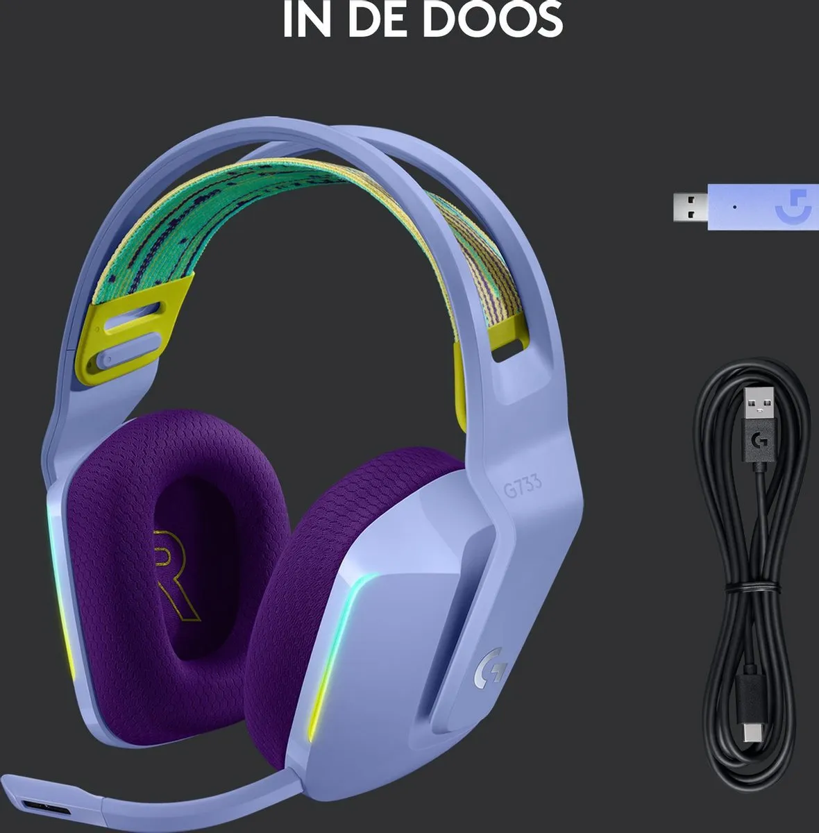 Logitech G G733 LIGHTSPEED Draadloze Gaming Headset - Lila - afbeelding 6 van 6