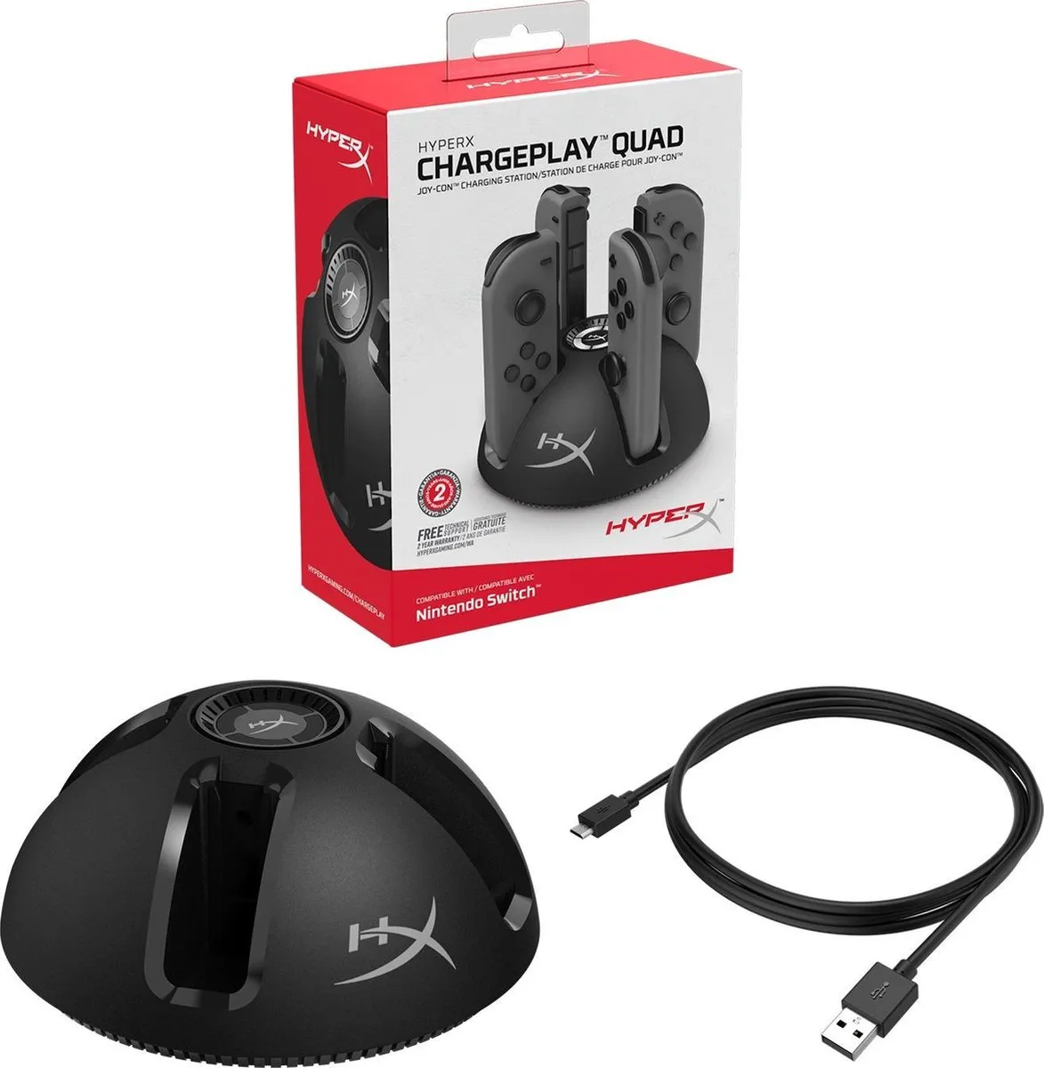 HyperX ChargePlay QUAD Controller Oplaadstation Nintendo Switch HX-CPQD-U - Zwart