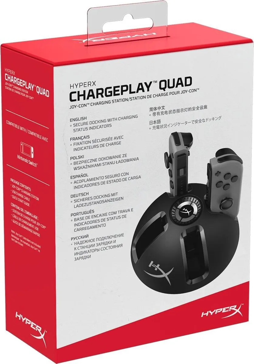 HyperX ChargePlay QUAD Controller Oplaadstation Nintendo Switch HX-CPQD-U - Zwart - afbeelding 6 van 6