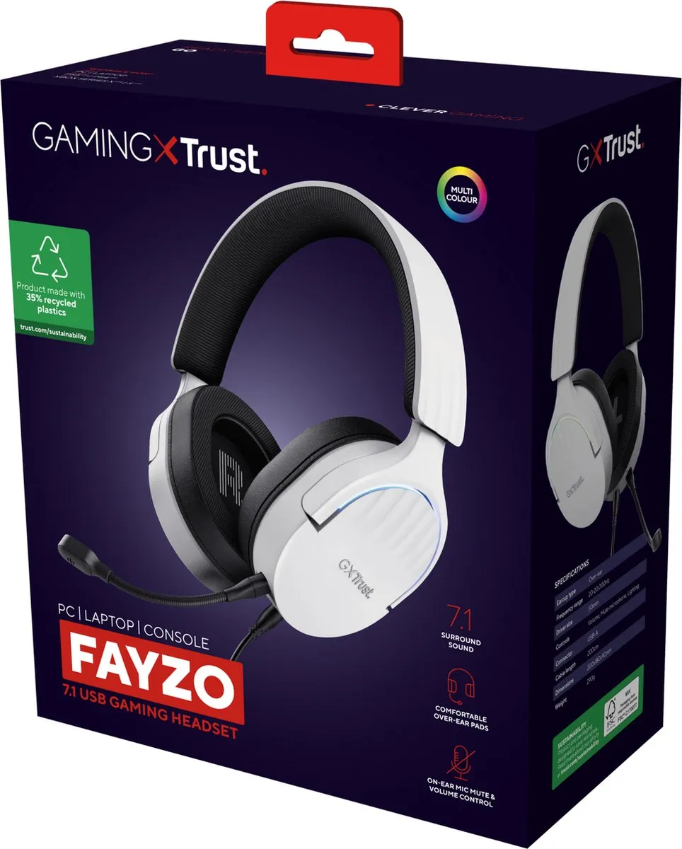 Trust GXT 490 Fayzo Gaming Headset - 7.1 Surround - USB - Wit