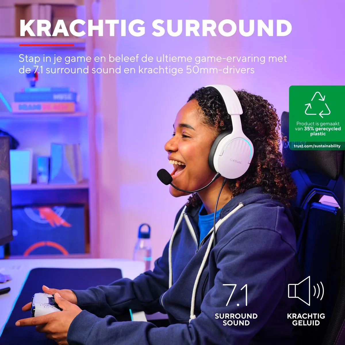Trust GXT 490 Fayzo Gaming Headset - 7.1 Surround - USB - Wit
