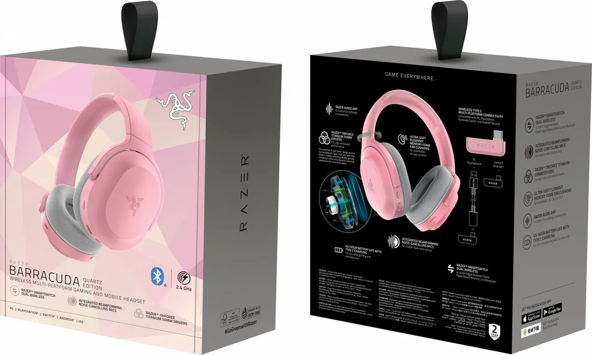 Razer Barracuda RZ04-03790300-R3M1 Draadloze Gaming Headset - Quartz Roze - afbeelding 6 van 6