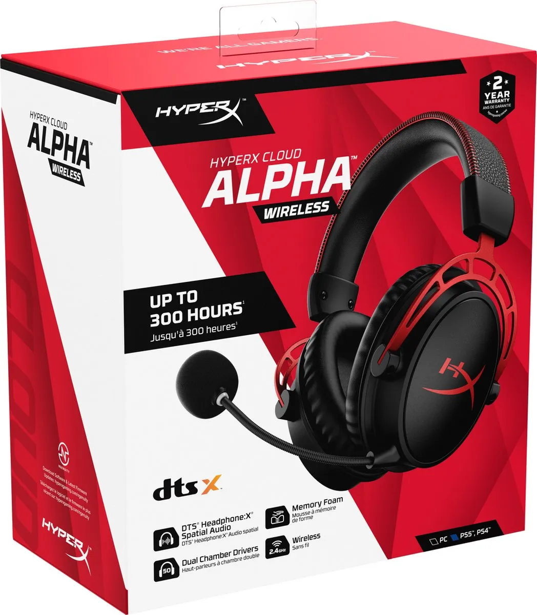 HyperX Cloud Alpha Draadloze Gaming Headset - Zwart/Rood - afbeelding 6 van 6