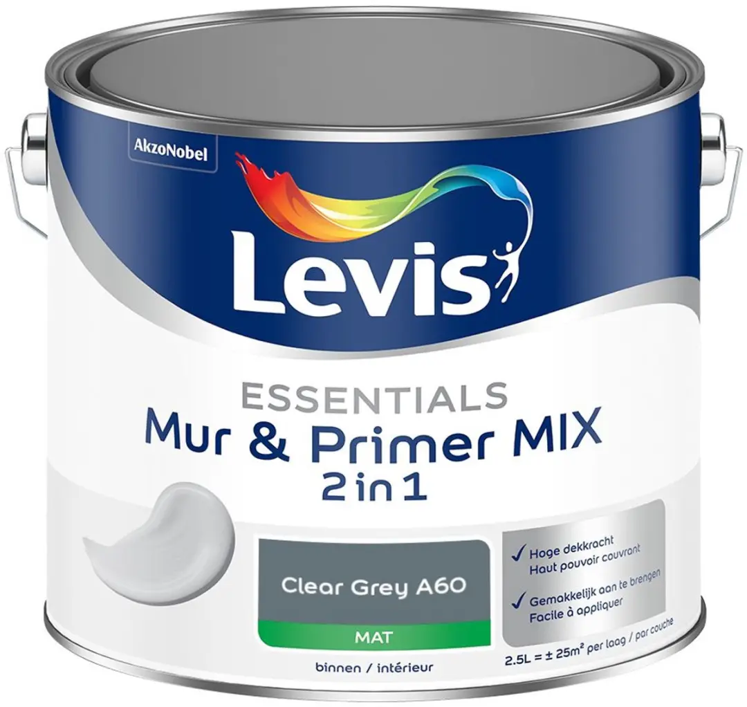 Levi's Essentials Mur & Primer Mix Clear Grey A60 Mengverf 2,5L