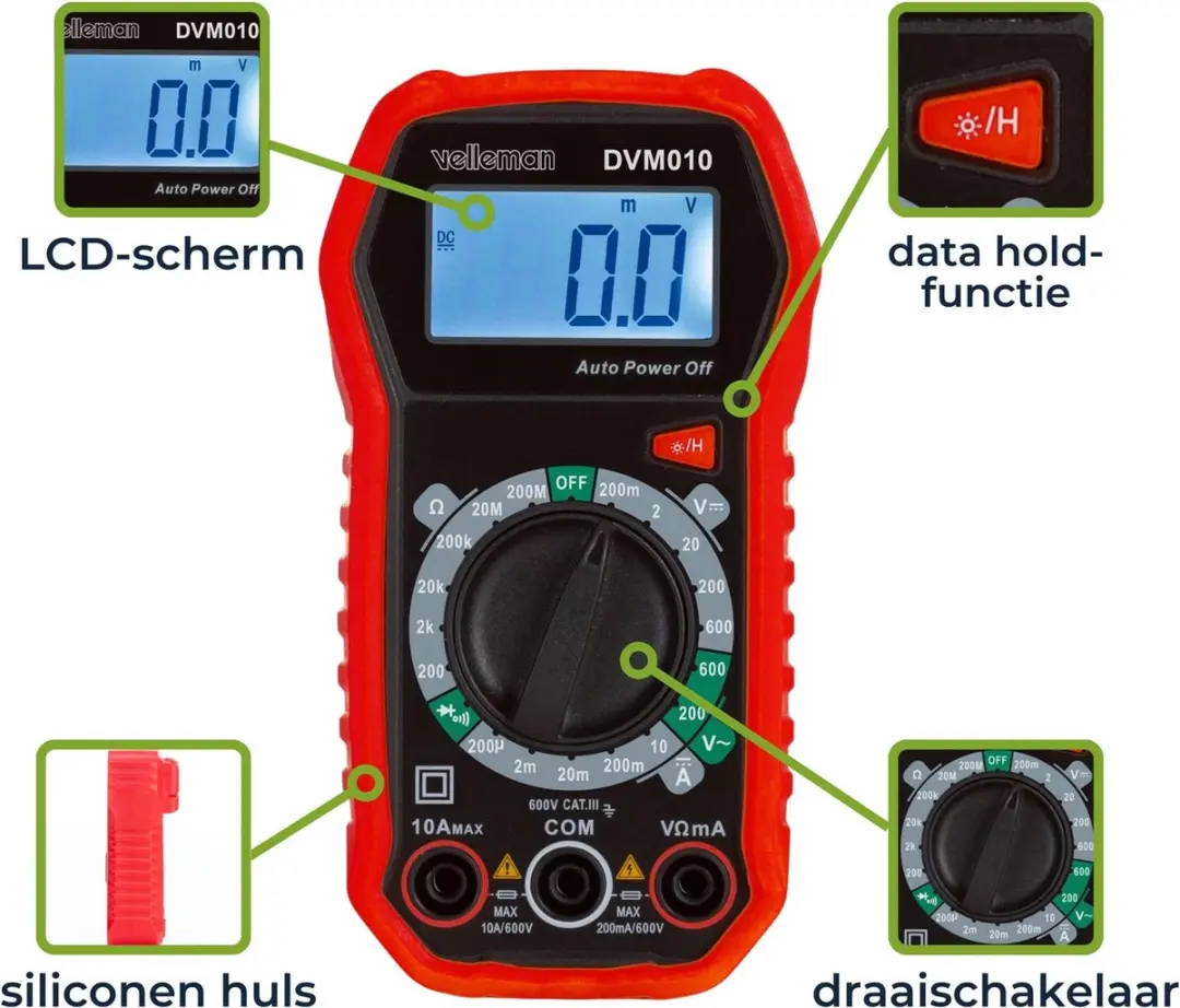 Velleman DVM010 Digitale Multimeter - Rood/Zwart - afbeelding 6 van 6