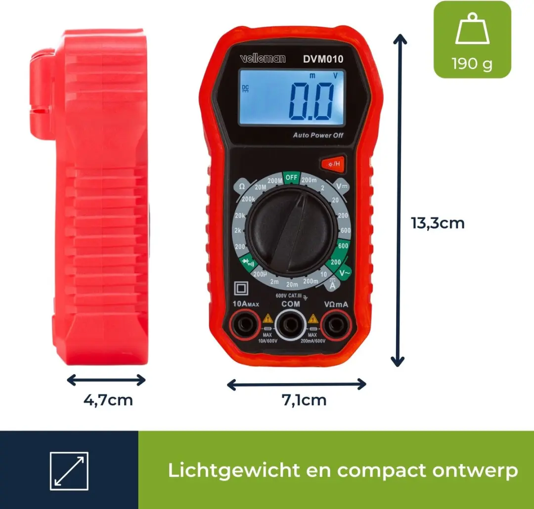 Velleman DVM010 Digitale Multimeter - Rood/Zwart - afbeelding 2 van 6