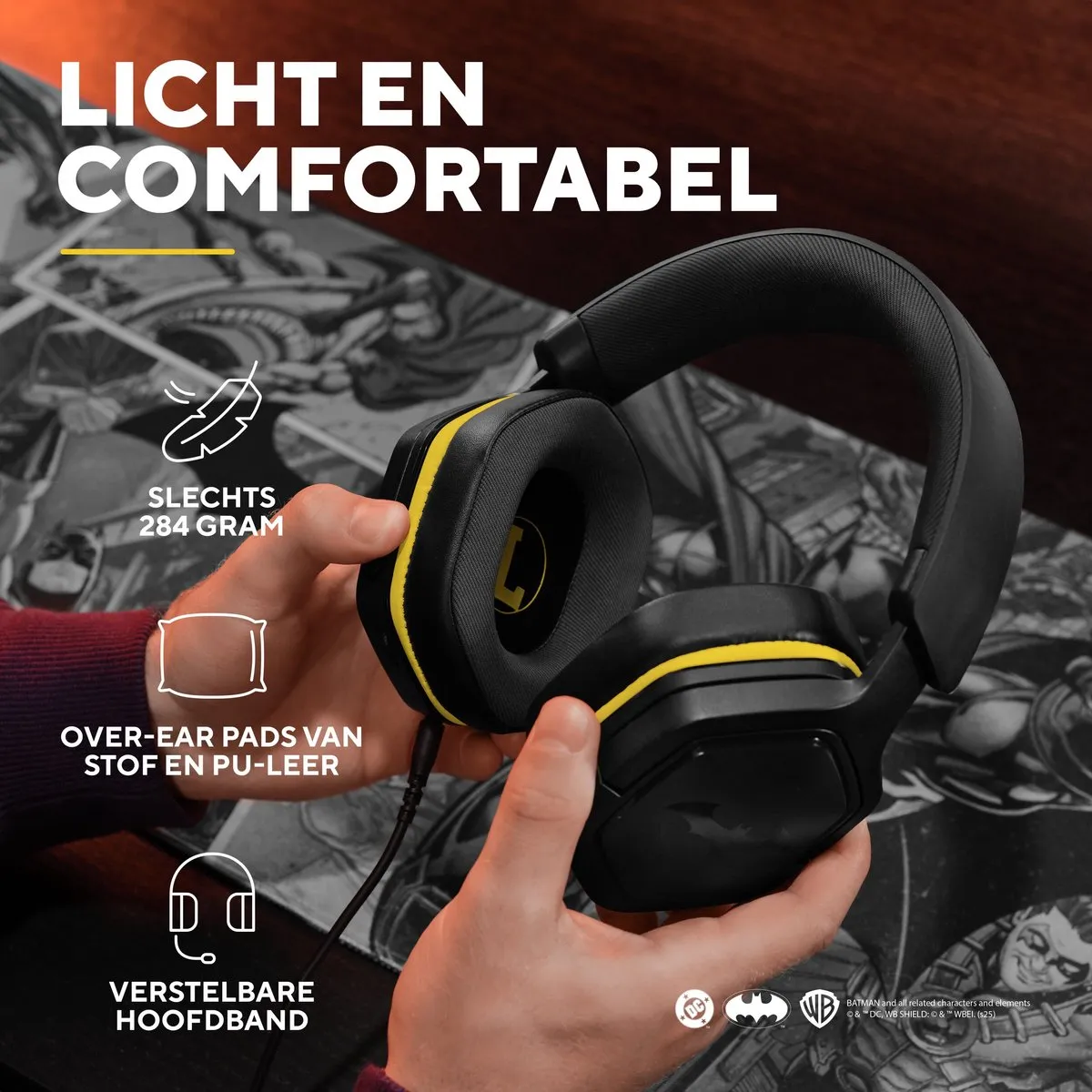 Trust GXT492BM Carus Gaming Headset Batman - 50mm Drivers - Zwart/Geel