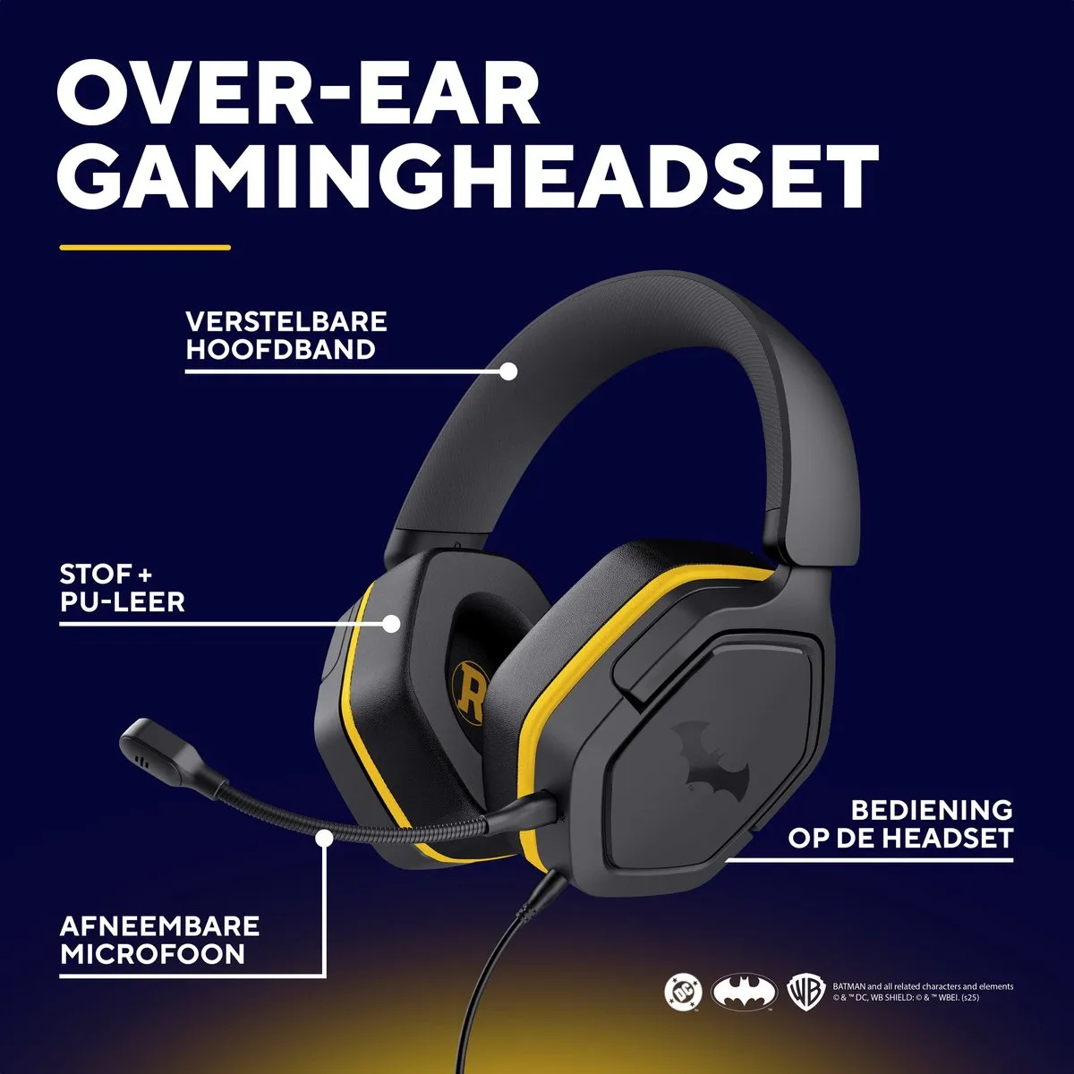 Trust GXT492BM Carus Gaming Headset Batman - 50mm Drivers - Zwart/Geel