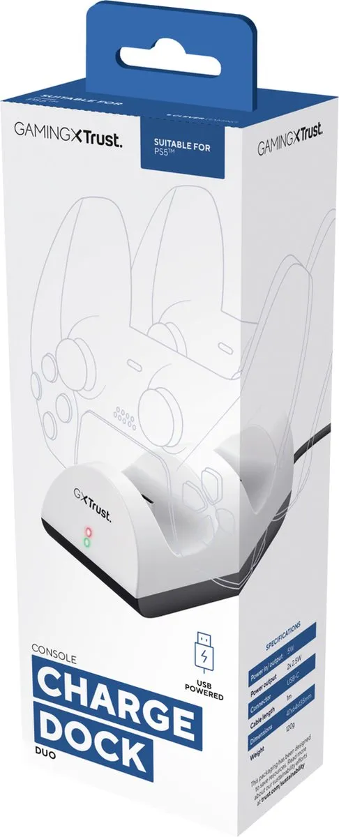 Trust GXT254 Duo Charge Dockingstation PS5 - 2x Wit