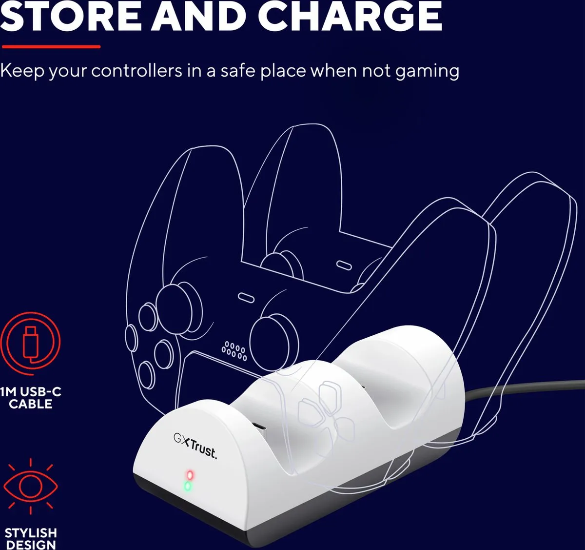 Trust GXT254 Duo Charge Dockingstation PS5 - 2x Wit