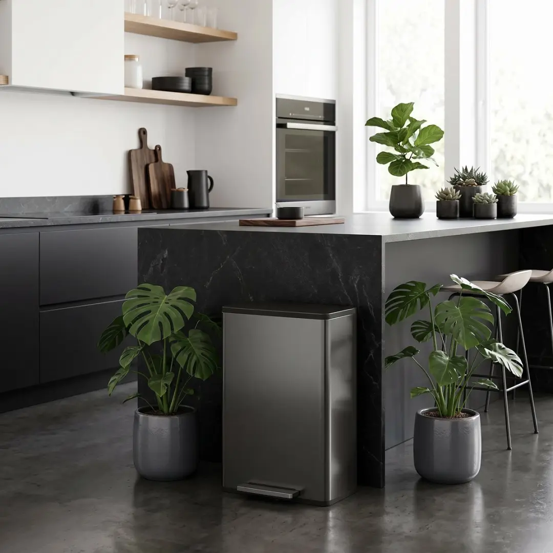 Homcom Afvalbak 45L - 35x68cm - Zwart - afbeelding 3 van 6