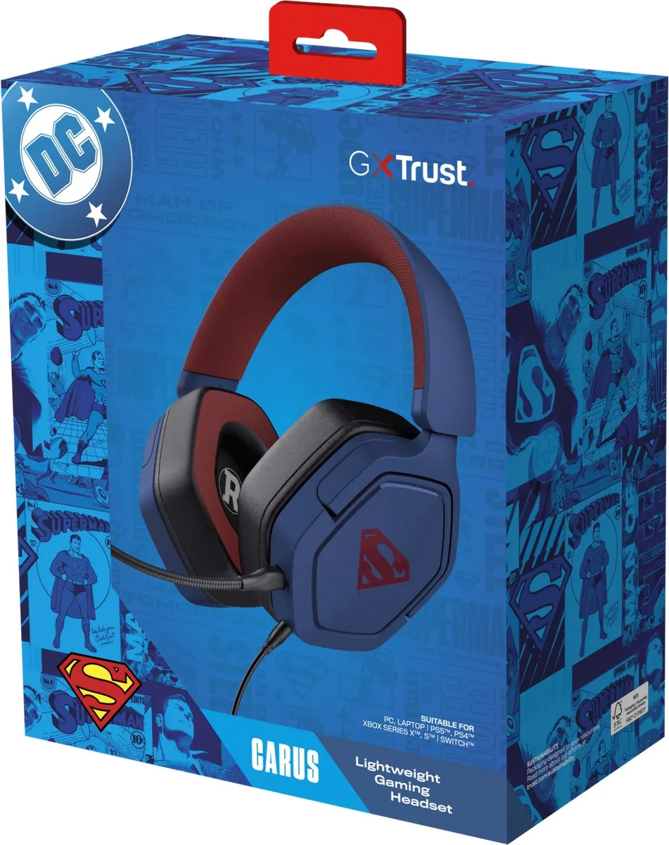 Trust GXT492SM Carus Gaming Headset - Superman Blauw - 50mm