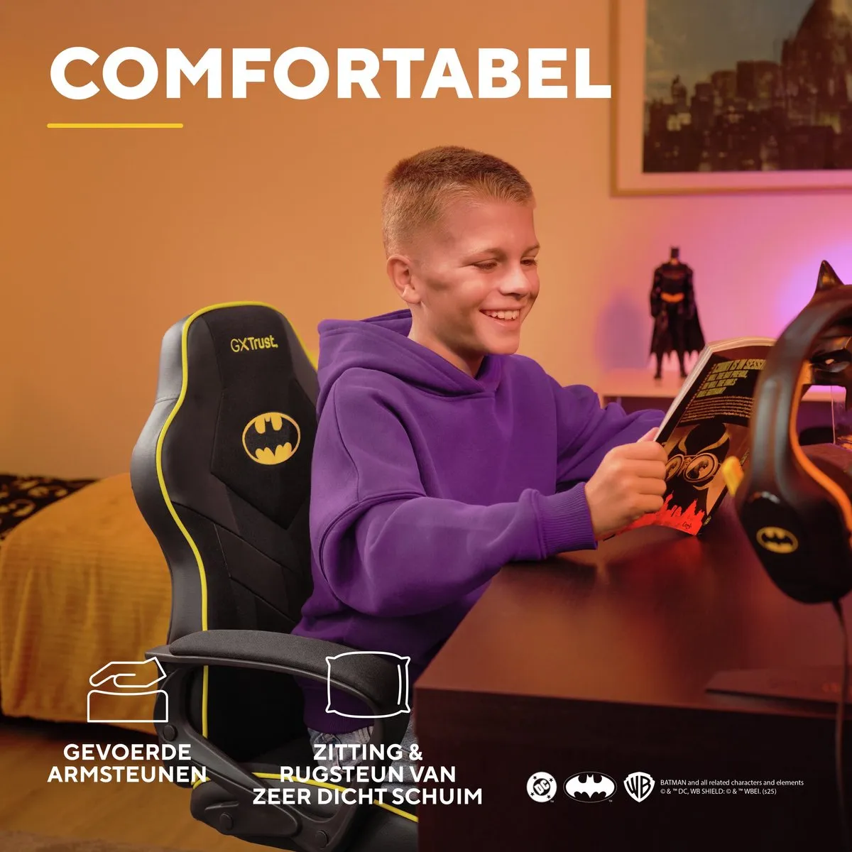 Trust GXT 703BM Revvo - Kinder Gaming Stoel Batman Editie - Kinder Bureaustoel - Batman Zwart