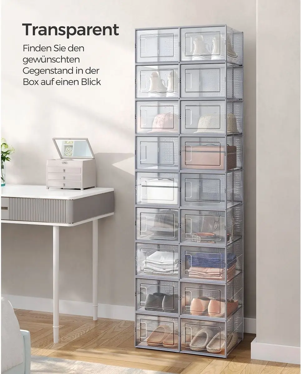 Songmics Schoenendozen LSP007G18 - 18 Stuks - Grijs/Transparant - afbeelding 4 van 6