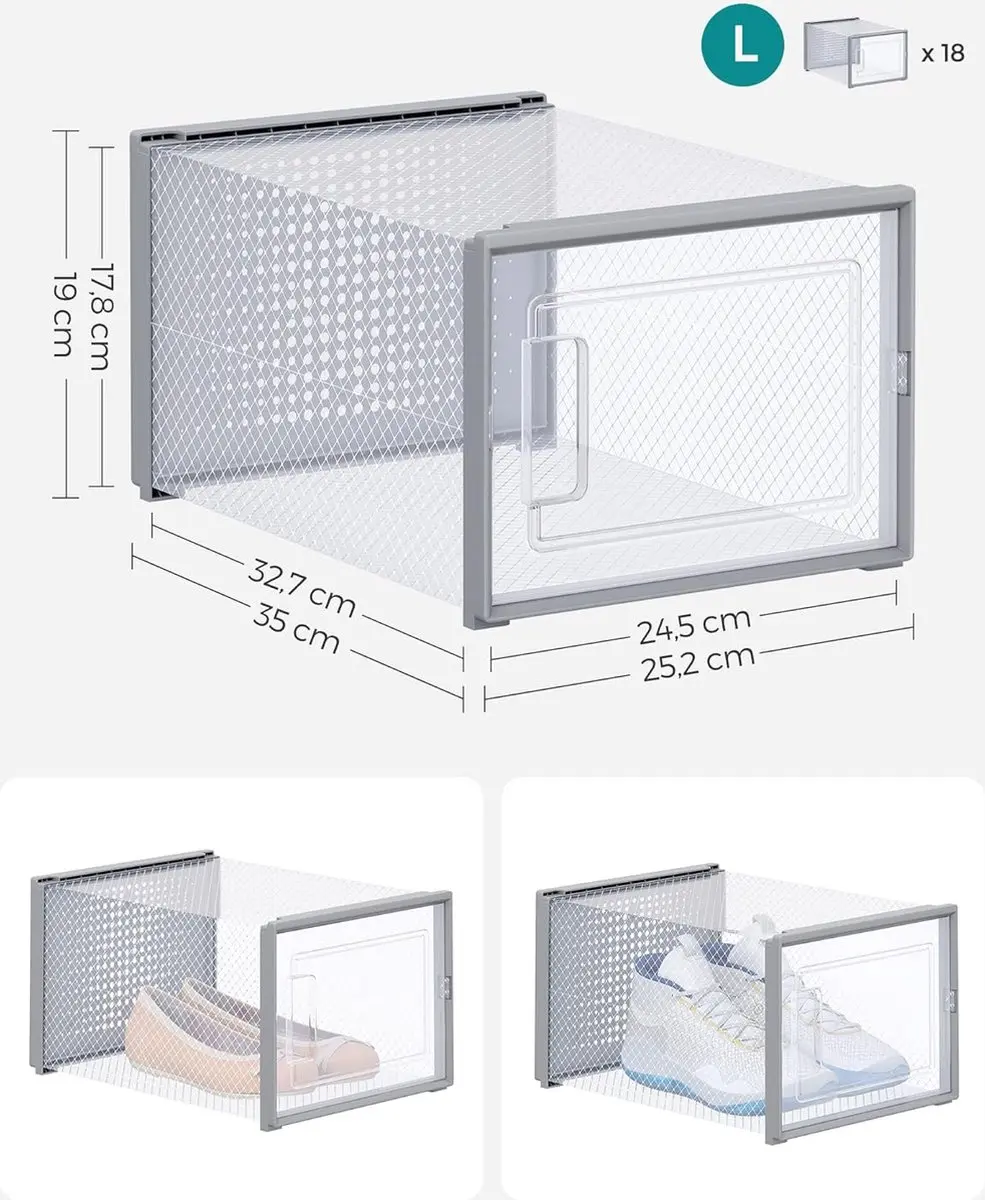 Songmics Schoenendozen LSP007G18 - 18 Stuks - Grijs/Transparant - afbeelding 5 van 6