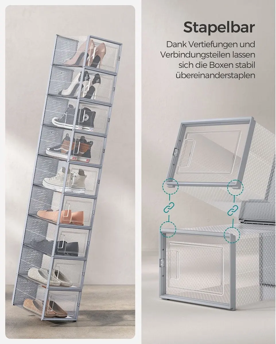 Songmics Schoenendozen LSP007G18 - 18 Stuks - Grijs/Transparant - afbeelding 2 van 6
