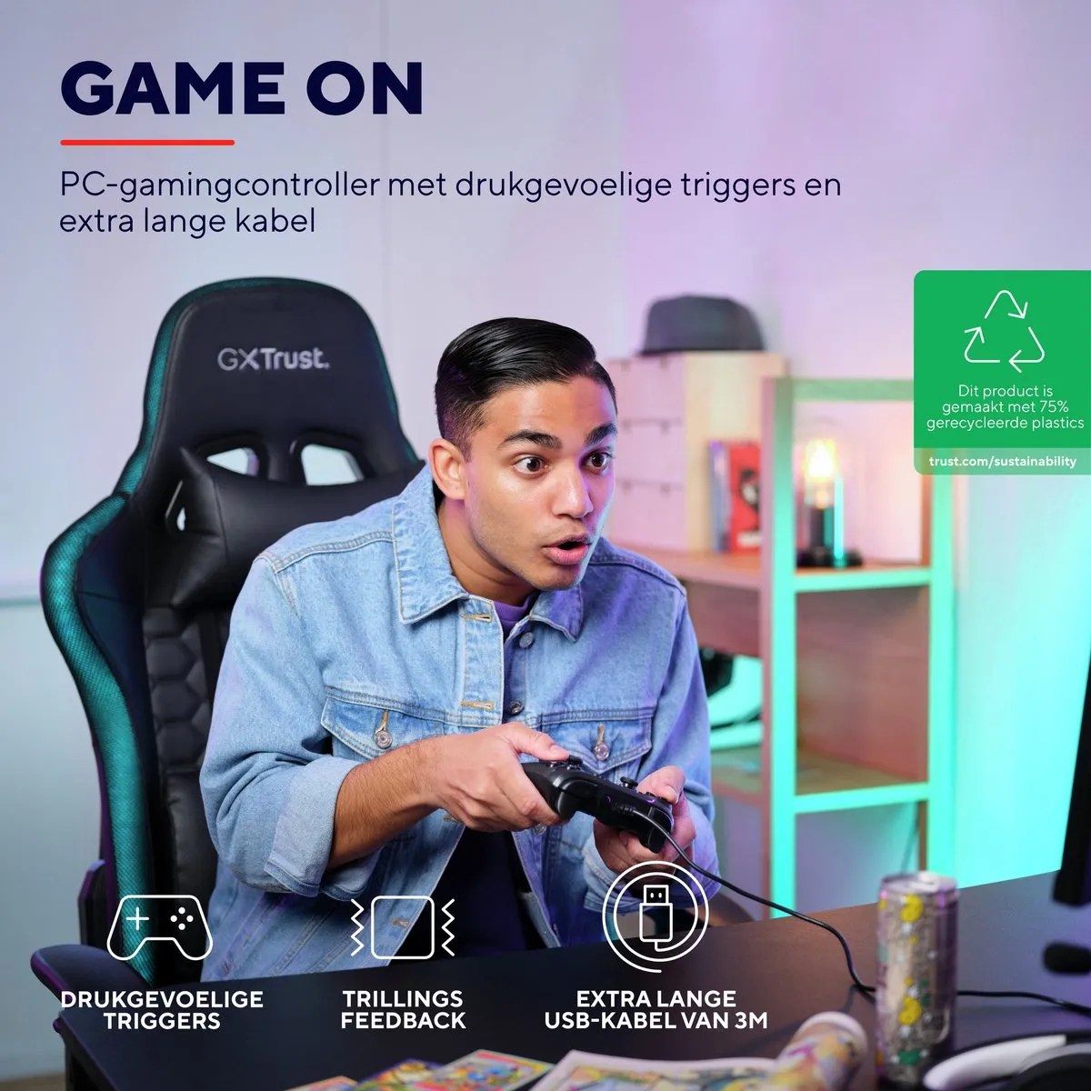 Trust GXT 541 Muta - Bedrade Controller - Geschikt voor PC - USB 2.0 - Zwart