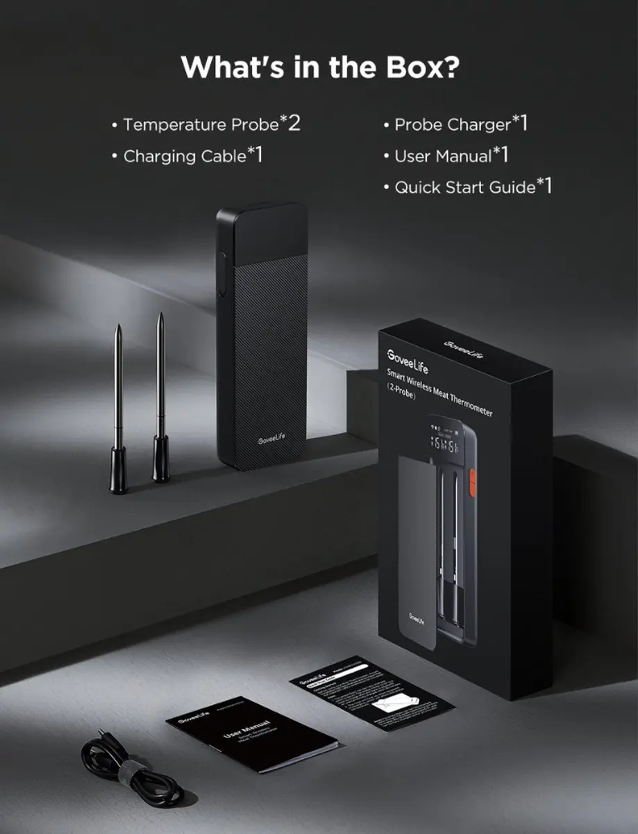 Govee Slimme Vleesthermometer Draadloos - 2 Probes - Zwart/Zilver