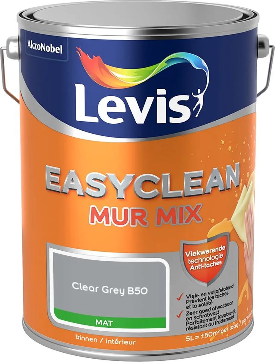 Levi's Easyclean Mur Mat Mix Clear Grey B50 Mengverf 5L