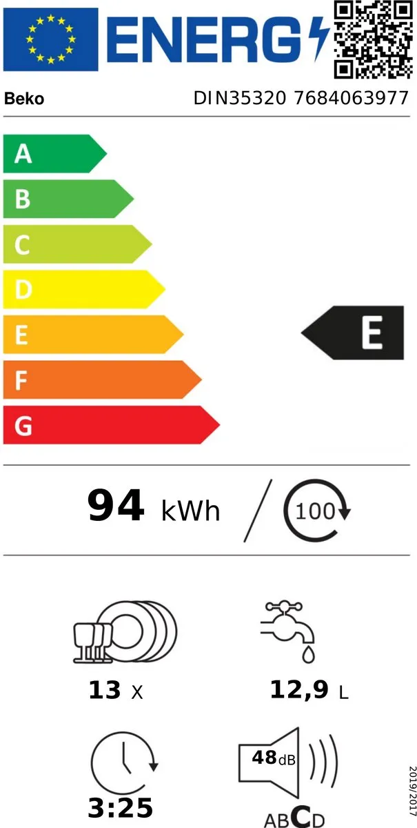 Beko DIN35320 Volledig ingebouwd 13 couverts