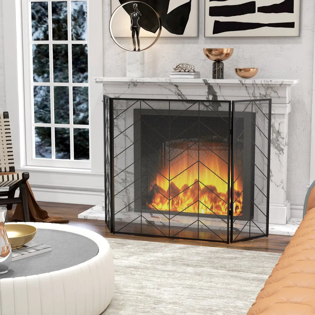 Homcom Kaminscherm Staal 135x120x85cm - Zwart - afbeelding 6 van 6